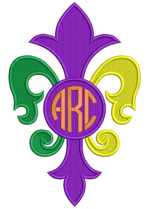 Mardi Gras Monogrammed Fleur de lis Filled Machine Embroidery Design Digitized Pattern