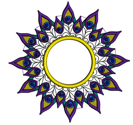 Mardi Gras Peacock Feathers Applique Machine Embroidery Design Digitized Pattern