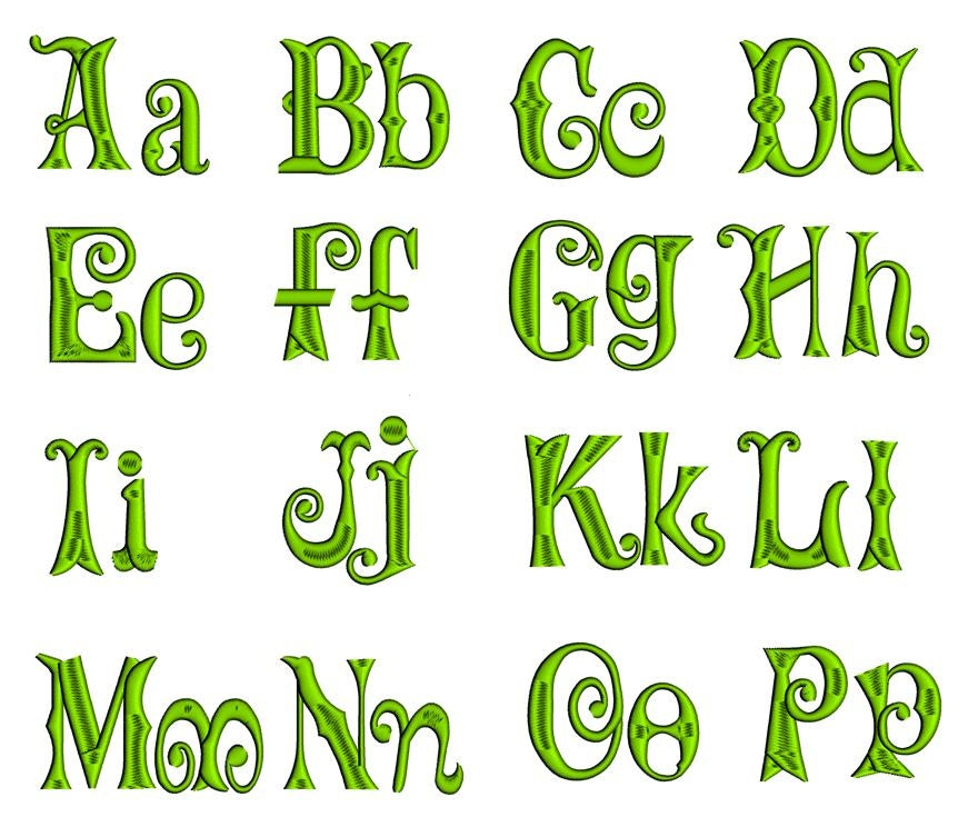 Mardi Gras Split Satin Machine Embroidery Font Upper and Lower Case 1 2 3 inches