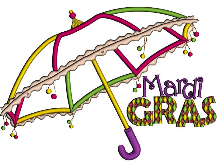 Mardi Gras Umbrella Applique Machine Embroidery Design Digitized Pattern