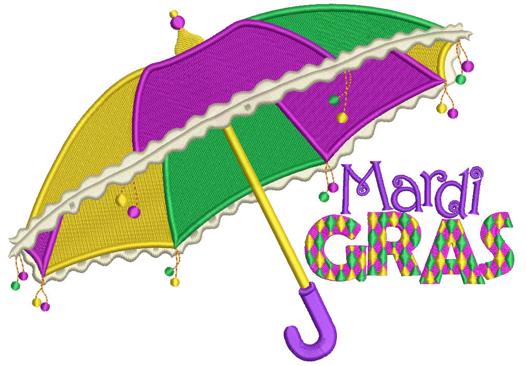 Mardi Gras Umbrella Filled Machine Embroidery Design Digitized Pattern