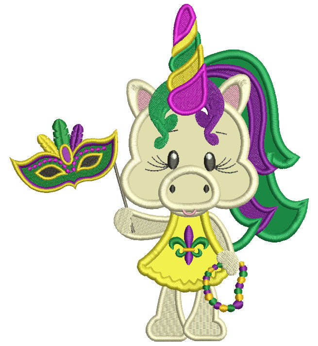 Mardi Gras Unicorn Applique Machine Embroidery Design Digitized Pattern