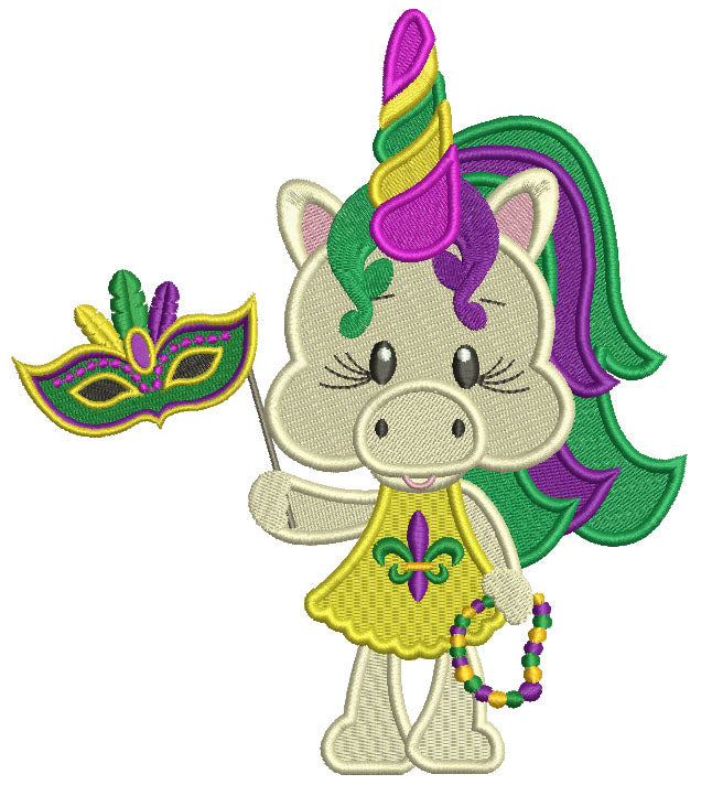 Mardi Gras Unicorn Filled Machine Embroidery Design Digitized Pattern