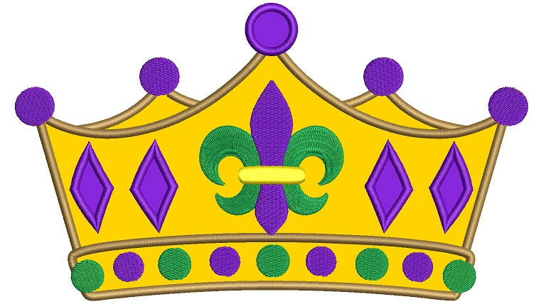 Mardi Gras fleur de lis Crown Applique Machine Embroidery Digitized Design Pattern