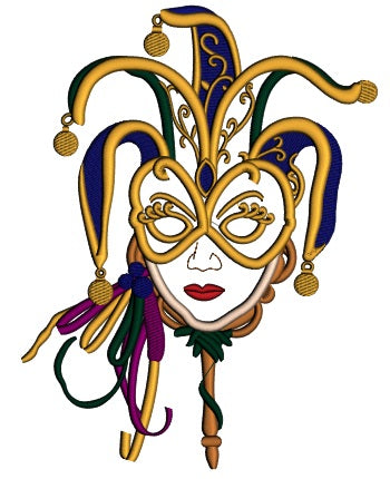 Mardi Grass Lady Mask Applique Machine Embroidery Design Digitized Pattern