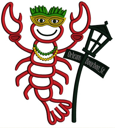 Mardi Grass Lobster Next To Street Light Applique Machine Embroidery Design Digitized Pattern