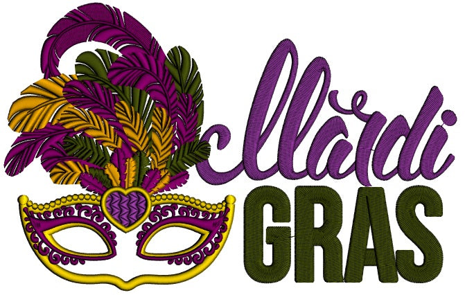 Mardi Grass Mask With Big Feathers Applique Machine Embroidery Design Digitized Pattern