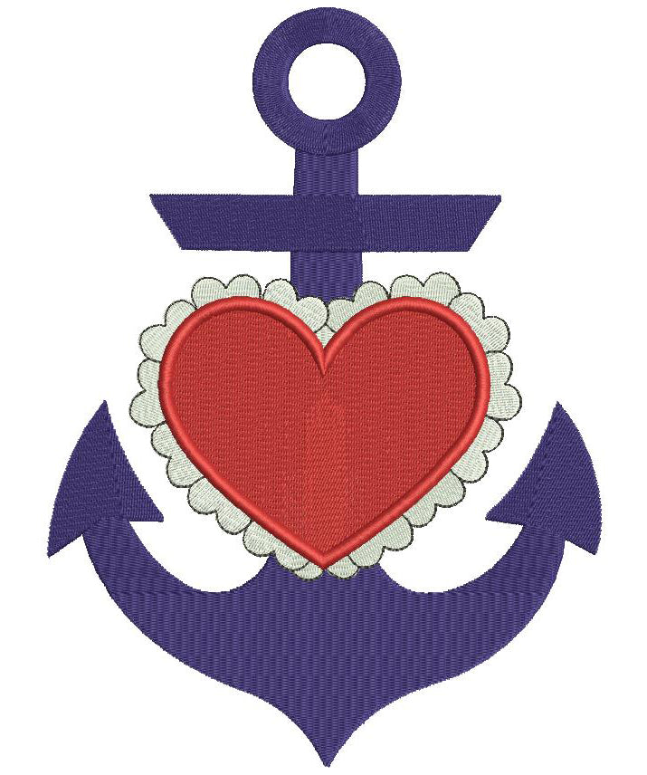 Marine Anchor With Heart Filled Machine Embroidery Digitized