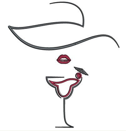 Martini Glass Lips Applique Machine Embroidery Design Digitized Pattern