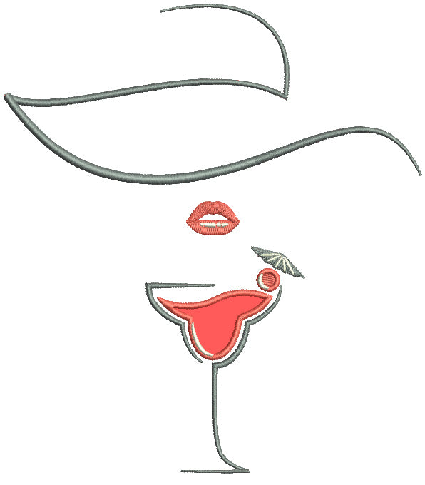 Martini Glass Lips Applique Machine Embroidery Design Digitized Pattern