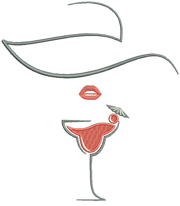 Martini Glass Lips Filled Machine Embroidery Design Digitized Pattern