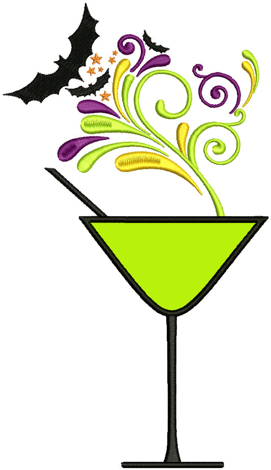 Martini Glass With a Bat Halloween Applique Machine Embroidery Design Digitized Pattern