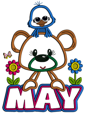 May Bear And Bird Applique Machine Embroidery Design Digitized Pattern