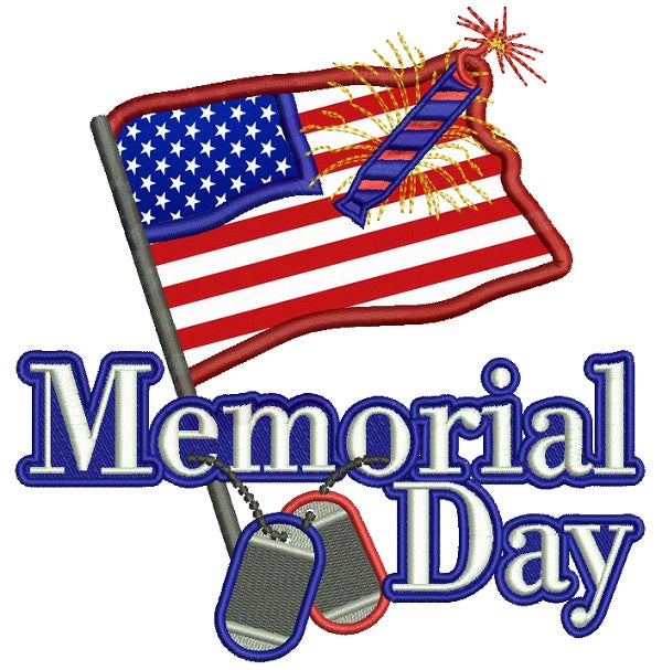 Memorial Day American Flag Patriotic Applique Machine Embroidery Design Digitized Pattern