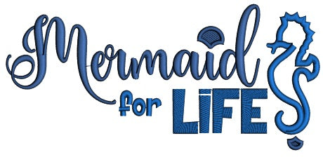Mermaid For Life Seahorse Applique Machine Embroidery Design Digitized Pattern