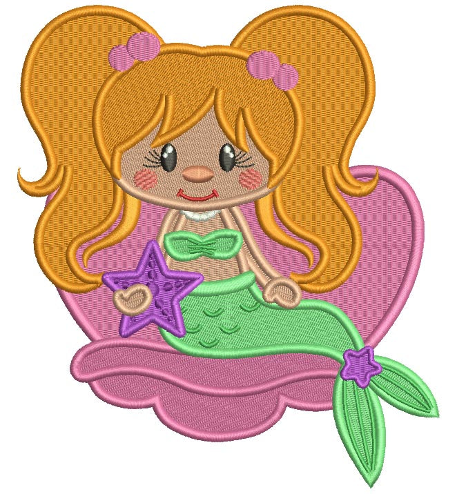 Mermaid Holding a Star Filled Machine Embroidery Design Digitized Pattern