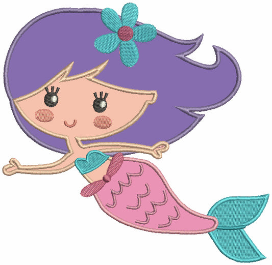 Mermaid With Cute Daisy Bow Applique Machine Embroidery Design Digitized Pattern