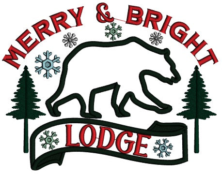 Merry And Bright Lodge Black Bear Christmas Applique Machine Embroidery Design Digitized Pattern