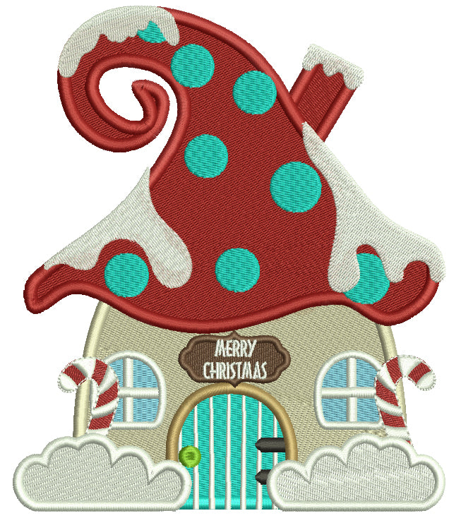 Merry Christmas Gnome House Filled Machine Embroidery Design Digitized Pattern
