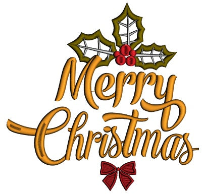 Merry Christmas Green Leaves Applique Machine Embroidery Digitized Design Pattern
