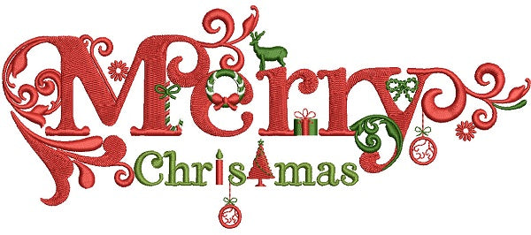 Merry Christmas Ornamental Banner Filled Machine Embroidery Design Dig 