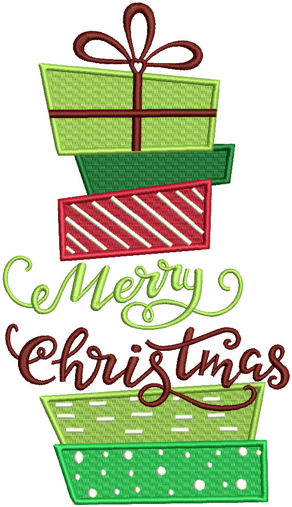 Merry Christmas Ribbon For Presents Filled Machine Embroidery Design  Digitized Pattern