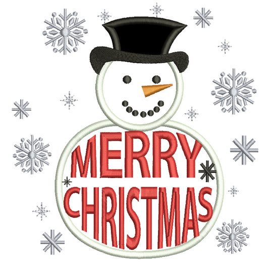 Merry Christmas Snowman Applique Machine Embroidery Digitized Design Pattern