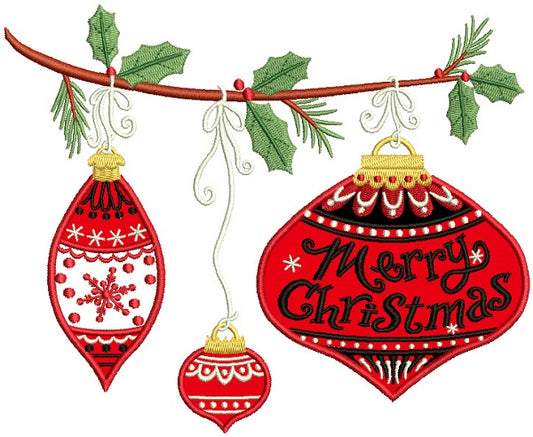 Merry Christmas Three Beautiful Ornaments Applique Machine Embroidery Design Digitized Pattern