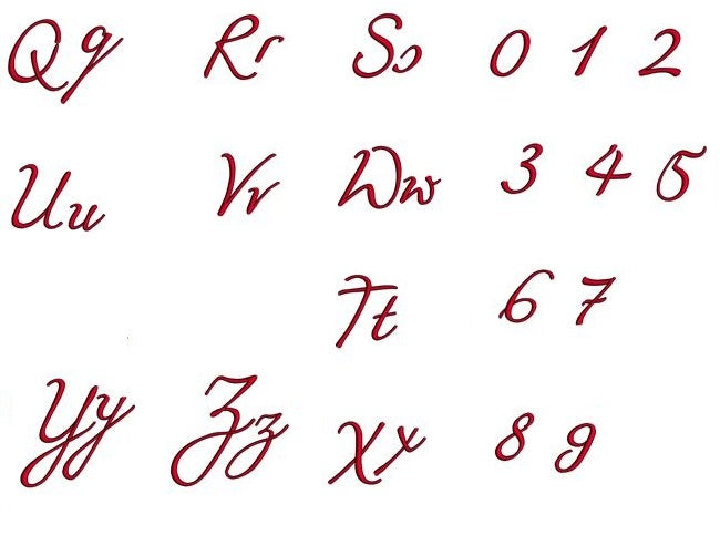 Miama Font Machine Embroidery Script Upper and Lower Case 1 2 3 inches