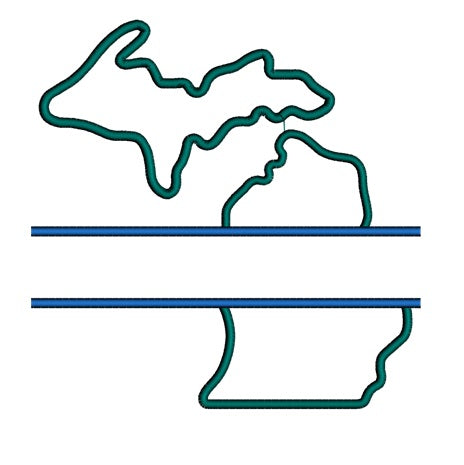 Michigan Split Applique Machine Embroidery Digitized State Design Pattern