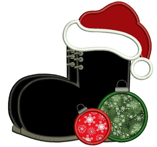 Military Boot Christmas Applique Machine Embroidery Design Digitized Pattern