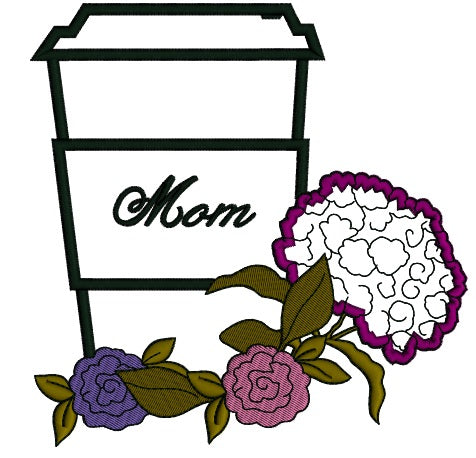 Mom Big Flower Applique Machine Embroidery Digitized Design Pattern