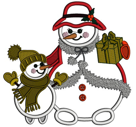 Mommy And Baby Snowman Family Christmas Applique Machine Embroidery Design Digitized Pattern