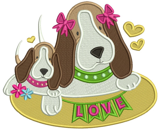 Mommy Dog And Baby Puppy Love Mother's Day Filled Machine Embroidery Design Digitized Pattern