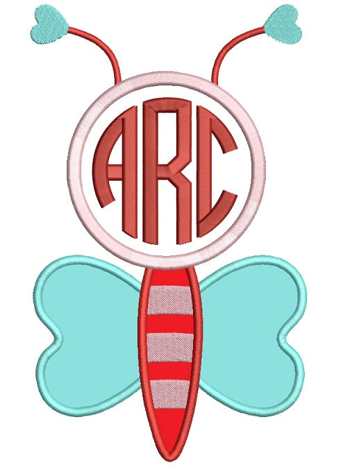 Monogram Bee With Hearts Applique Machine Embroidery Design Digitized Pattern
