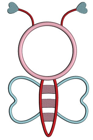 Monogram Bee With Hearts Applique Machine Embroidery Design Digitized Pattern
