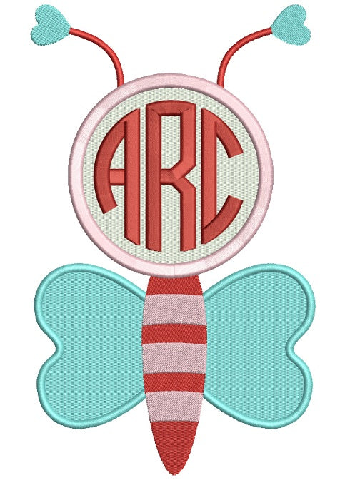 Monogram Bee With Hearts Filled Machine Embroidery Design Digitized Pattern
