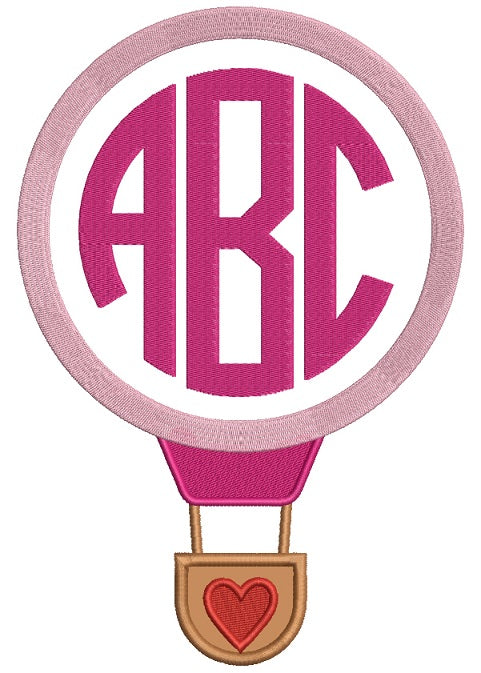 Monogram Hot Ait Maloon With Hearts Applique Machine Embroidery Design Digitized Pattern