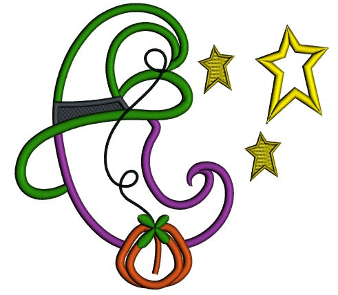 Moon Wearing Witch's Hat Halloween Applique Machine Embroidery Design Digitized Pattern
