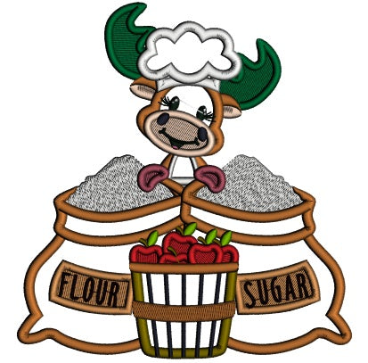 Moose Cook With Sugar And Flour Applique Machine Embroidery Design Digitized Pattern