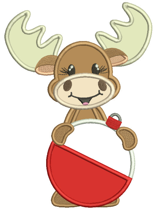Moose Holding Christmas Ornament Applique Machine Embroidery Design Digitized Pattern