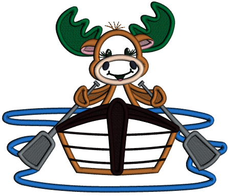 Moose Rowing a Boat Applique Machine Embroidery Design Digitized Pattern