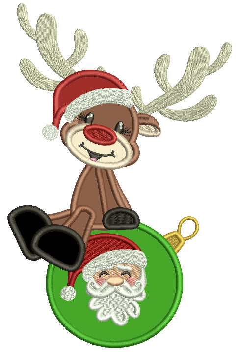 Moose Sitting On A Christmas Ornament Applique Machine Embroidery Design Digitized Pattern