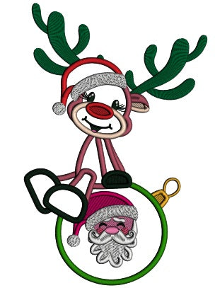 Moose Sitting On A Christmas Ornament Applique Machine Embroidery Design Digitized Pattern