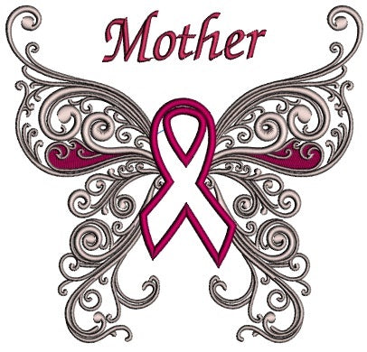 Mother Breast Awareness Ribbon Butterfly Applique Machine Embroidery Design Digitized Pattern