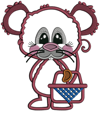 Mouse Holding Picnic Basket Applique Machine Embroidery Design Digitized Pattern