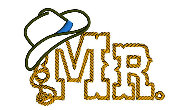 Mr Country Style Rope Hat Applique Machine Embroidery Digitized Design Pattern