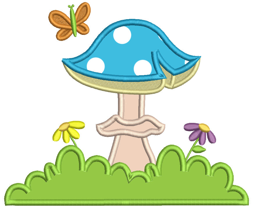 Mushroom, Flowers, and Butterflies Summer Applique Machine Embroidery Design Digitized Pattern