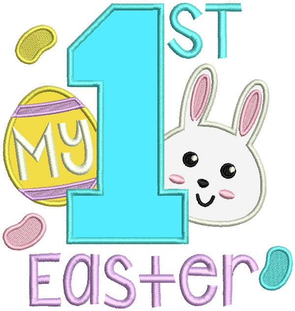 My First Easter Cute Bunny Birthday Applique Machine Embroidery Design Digitized Pattern