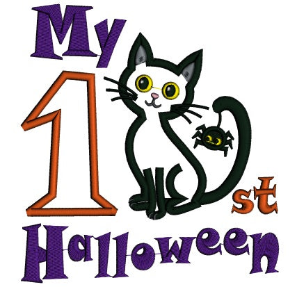 My First Halloween Black Cat Birthday Applique Machine Embroidery Design Digitized Pattern